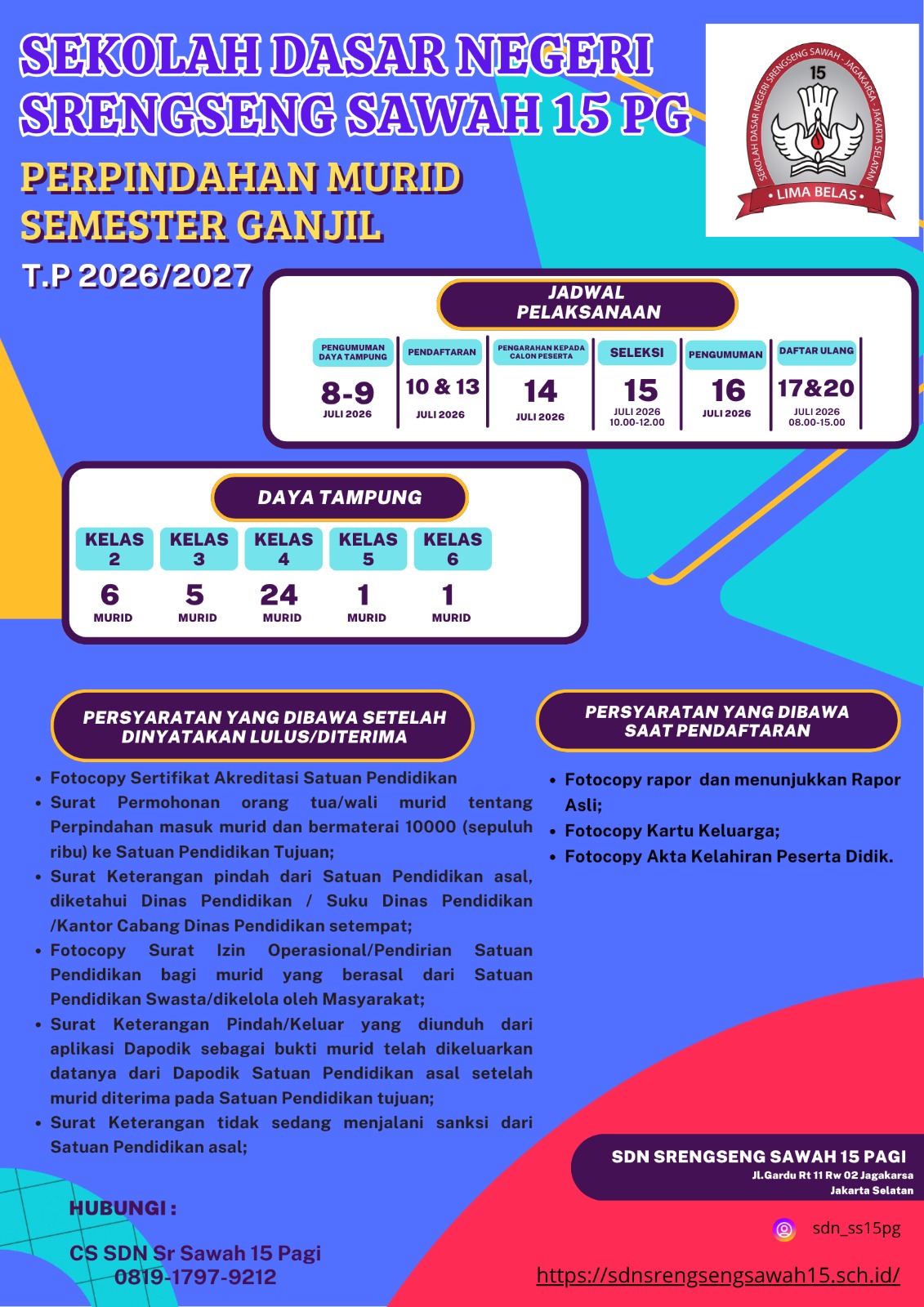 Jadwal Perpindahan Murid Semester Ganjil Tahun Pelajaran 2026/2027